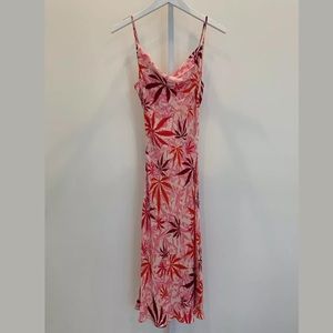 DIANE VON FURSTENBERG PINK LEAF PRINT SILK DRESS SIZE 4